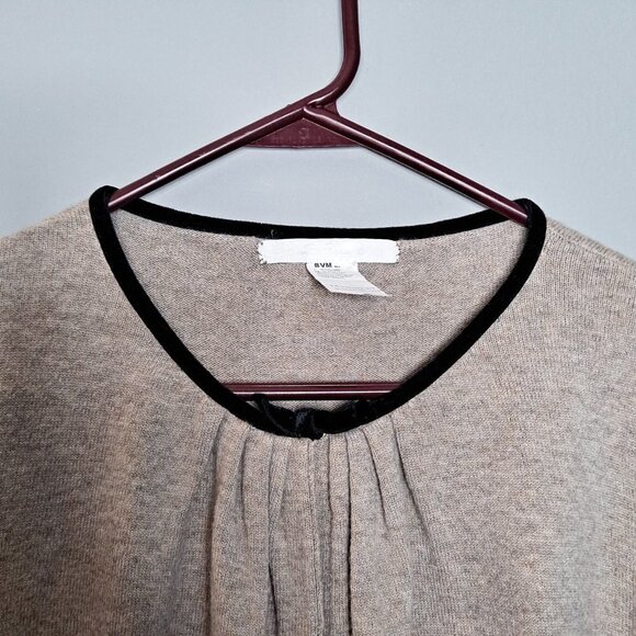 Les Copains Cardigan Velvet Trim Bow Large Oatmeal Office Work Preppy Large - Picture 3 of 9
